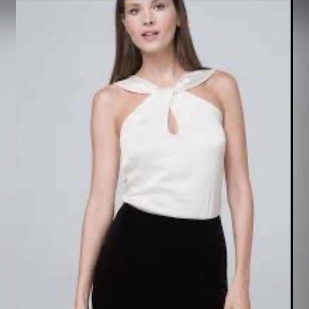 White House Black Market Ivory Twist Satin Halter Top
